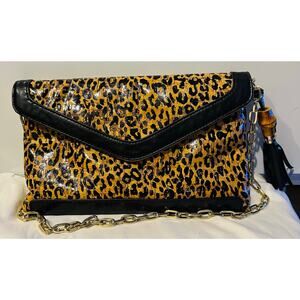 SR2 Sondra Roberts SHINY Animal Print NYLON Folder Over Clutch Shoulder
 HandBag